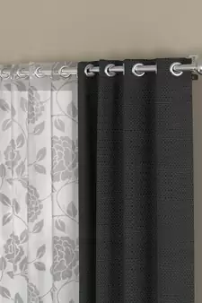 ROSARA HOME Solid Floral Pack of 4 Regular and Sheer Window Curtains -5 Feet,Dark Grey::White
