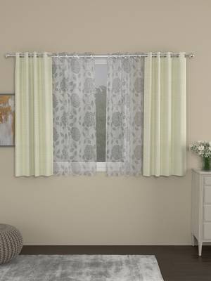 ROSARA HOME Solid Floral Pack of 4 Regular and Sheer Window Curtains -5 Feet,Cream::White 1