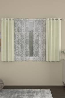 ROSARA HOME Solid Floral Pack of 4 Regular and Sheer Window Curtains -5 Feet,Cream::White