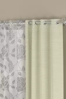 ROSARA HOME Solid Floral Pack of 4 Regular and Sheer Window Curtains -5 Feet,Cream::White