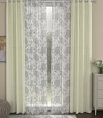 ROSARA HOME Solid Floral Pack of 4 Regular and Sheer Long Door Curtains -9 Feet,Cream::White