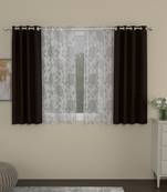 ROSARA HOME Solid Floral Pack of 4 Regular and Sheer Window Curtains -5 Feet,Dark Brown::White