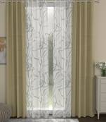 ROSARA HOME Solid Abstract Pack of 4 Regular and Sheer Door Curtains -7 Feet,Beige::White