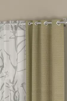 ROSARA HOME Solid Abstract Pack of 4 Regular and Sheer Door Curtains -7 Feet,Beige::White