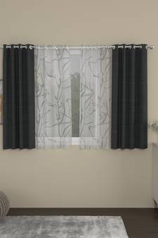 ROSARA HOME Solid Abstract Pack of 4 Regular and Sheer Window Curtains -5 Feet,Dark Grey::White