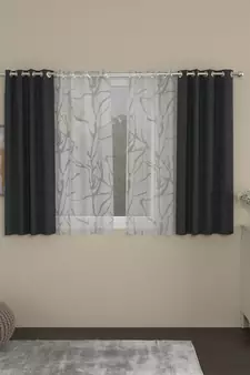 ROSARA HOME Solid Abstract Pack of 4 Regular and Sheer Window Curtains -5 Feet,Dark Grey::White