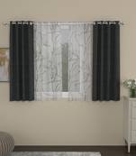 ROSARA HOME Solid Abstract Pack of 4 Regular and Sheer Window Curtains -5 Feet,Dark Grey::White