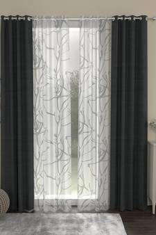 ROSARA HOME Solid Abstract Pack of 4 Regular and Sheer Door Curtains -7 Feet,Dark Grey::White