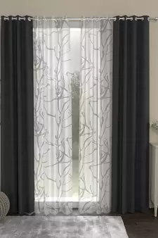 ROSARA HOME Solid Abstract Pack of 4 Regular and Sheer Door Curtains -7 Feet,Dark Grey::White