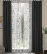 ROSARA HOME Solid Abstract Pack of 4 Regular and Sheer Door Curtains -7 Feet,Dark Grey::White