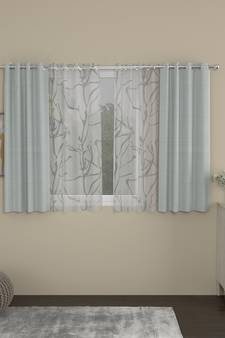 ROSARA HOME Solid Abstract Pack of 4 Regular and Sheer Window Curtains -5 Feet,Light Grey::White