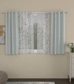 ROSARA HOME Solid Abstract Pack of 4 Regular and Sheer Window Curtains -5 Feet,Light Grey::White