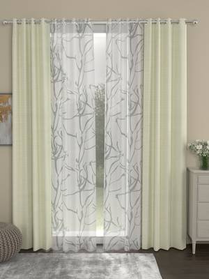 ROSARA HOME Solid Abstract Pack of 4 Regular and Sheer Door Curtains -7 Feet,Cream::White 1