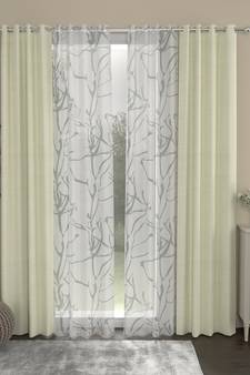 ROSARA HOME Solid Abstract Pack of 4 Regular and Sheer Door Curtains -7 Feet,Cream::White