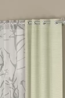 ROSARA HOME Solid Abstract Pack of 4 Regular and Sheer Door Curtains -7 Feet,Cream::White
