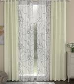 ROSARA HOME Solid Abstract Pack of 4 Regular and Sheer Long Door Curtains -9 Feet,Cream::White
