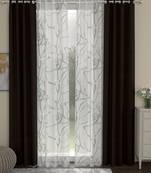 ROSARA HOME Solid Abstract Pack of 4 Regular and Sheer Long Door Curtains -9 Feet,Dark Brown::White