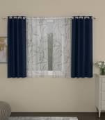 ROSARA HOME Solid Abstract Pack of 4 Regular and Sheer Window Curtains -5 Feet,Navy Blue::White