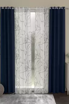 ROSARA HOME Solid Abstract Pack of 4 Regular and Sheer Door Curtains -7 Feet,Navy Blue::White