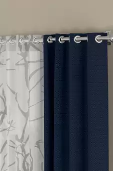 ROSARA HOME Solid Abstract Pack of 4 Regular and Sheer Door Curtains -7 Feet,Navy Blue::White