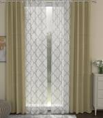 ROSARA HOME Solid Geometric Pack of 4 Regular and Sheer Door Curtains -7 Feet,Beige::White