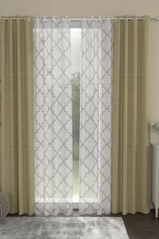 ROSARA HOME Solid Geometric Pack of 4 Regular and Sheer Long Door Curtains -9 Feet,Beige::White