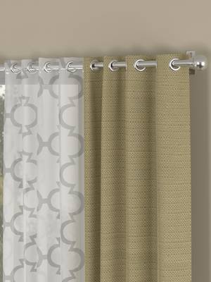 ROSARA HOME Solid Geometric Pack of 4 Regular and Sheer Long Door Curtains -9 Feet,Beige::White 2