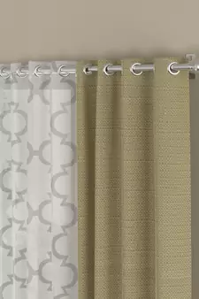 ROSARA HOME Solid Geometric Pack of 4 Regular and Sheer Long Door Curtains -9 Feet,Beige::White