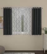 ROSARA HOME Solid Geometric Pack of 4 Regular and Sheer Window Curtains -5 Feet,Dark Grey::White