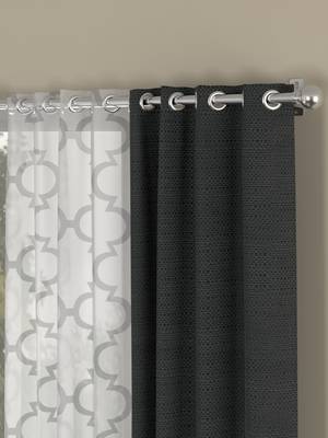 ROSARA HOME Solid Geometric Pack of 4 Regular and Sheer Door Curtains -7 Feet,Dark Grey::White 2