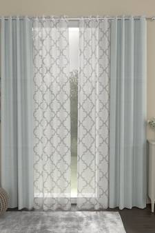ROSARA HOME Solid Geometric Pack of 4 Regular and Sheer Long Door Curtains -9 Feet,Light Grey::White