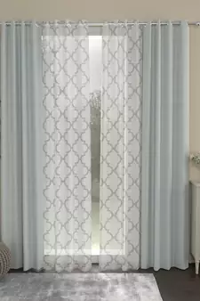 ROSARA HOME Solid Geometric Pack of 4 Regular and Sheer Long Door Curtains -9 Feet,Light Grey::White
