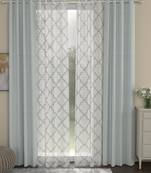 ROSARA HOME Solid Geometric Pack of 4 Regular and Sheer Long Door Curtains -9 Feet,Light Grey::White