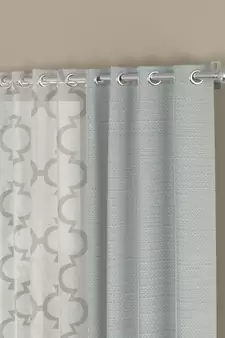ROSARA HOME Solid Geometric Pack of 4 Regular and Sheer Long Door Curtains -9 Feet,Light Grey::White