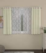 ROSARA HOME Solid Geometric Pack of 4 Regular and Sheer Window Curtains -5 Feet,Cream::White