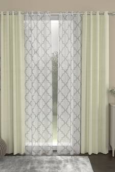 ROSARA HOME Solid Geometric Pack of 4 Regular and Sheer Door Curtains -7 Feet,Cream::White