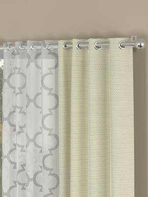 ROSARA HOME Solid Geometric Pack of 4 Regular and Sheer Door Curtains -7 Feet,Cream::White 2