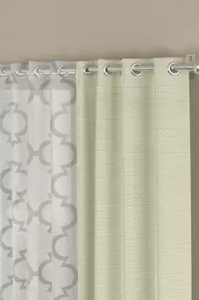 ROSARA HOME Solid Geometric Pack of 4 Regular and Sheer Door Curtains -7 Feet,Cream::White