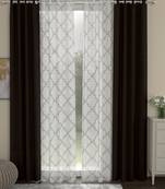ROSARA HOME Solid Geometric Pack of 4 Regular and Sheer Door Curtains -7 Feet,Dark Brown::White