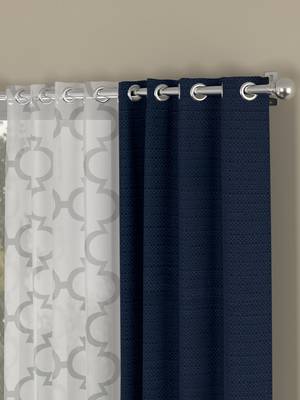 ROSARA HOME Solid Geometric Pack of 4 Regular and Sheer Long Door Curtains -9 Feet,Navy Blue::White 2
