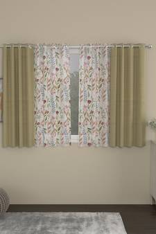 ROSARA HOME Solid Floral Pack of 4 Regular and Sheer Window Curtains -5 Feet,Beige::Multicolor