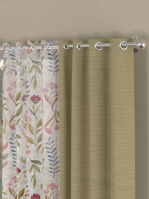 ROSARA HOME Solid Floral Pack of 4 Regular and Sheer Door Curtains -7 Feet,Beige::Multicolor 2