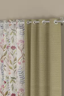 ROSARA HOME Solid Floral Pack of 4 Regular and Sheer Long Door Curtains -9 Feet,Beige::Multicolor