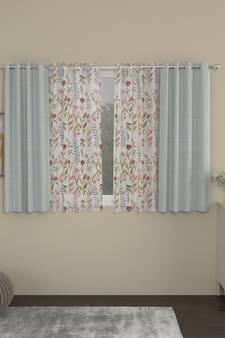 ROSARA HOME Solid Floral Pack of 4 Regular and Sheer Window Curtains -5 Feet,Light Grey::Multicolor