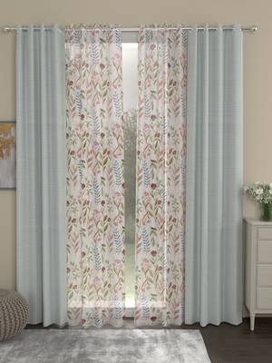 ROSARA HOME Solid Floral Pack of 4 Regular and Sheer Long Door Curtains -9 Feet,Light Grey::Multicolor 1