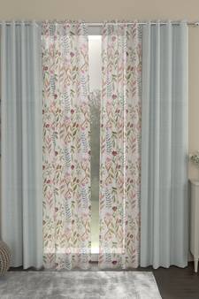 ROSARA HOME Solid Floral Pack of 4 Regular and Sheer Long Door Curtains -9 Feet,Light Grey::Multicolor
