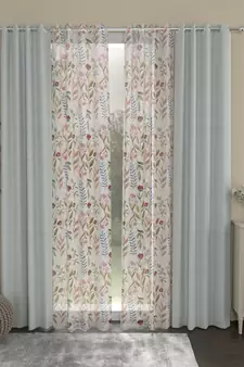 ROSARA HOME Solid Floral Pack of 4 Regular and Sheer Long Door Curtains -9 Feet,Light Grey::Multicolor