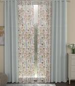 ROSARA HOME Solid Floral Pack of 4 Regular and Sheer Long Door Curtains -9 Feet,Light Grey::Multicolor