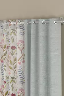 ROSARA HOME Solid Floral Pack of 4 Regular and Sheer Long Door Curtains -9 Feet,Light Grey::Multicolor