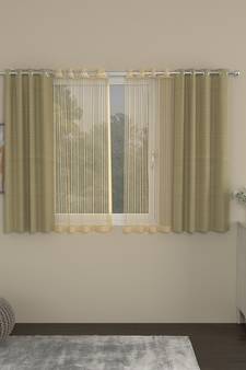ROSARA HOME Solid Striped Pack of 4 Regular and Sheer Window Curtains -5 Feet,Beige::Gold